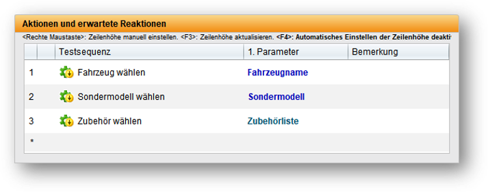 Testsequenz Parameter