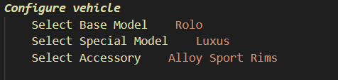 vehicle configuation in Robot Framework