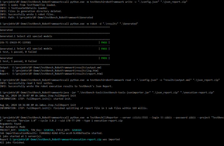 Automated test case, started in TestBench and executed in Robot Framework