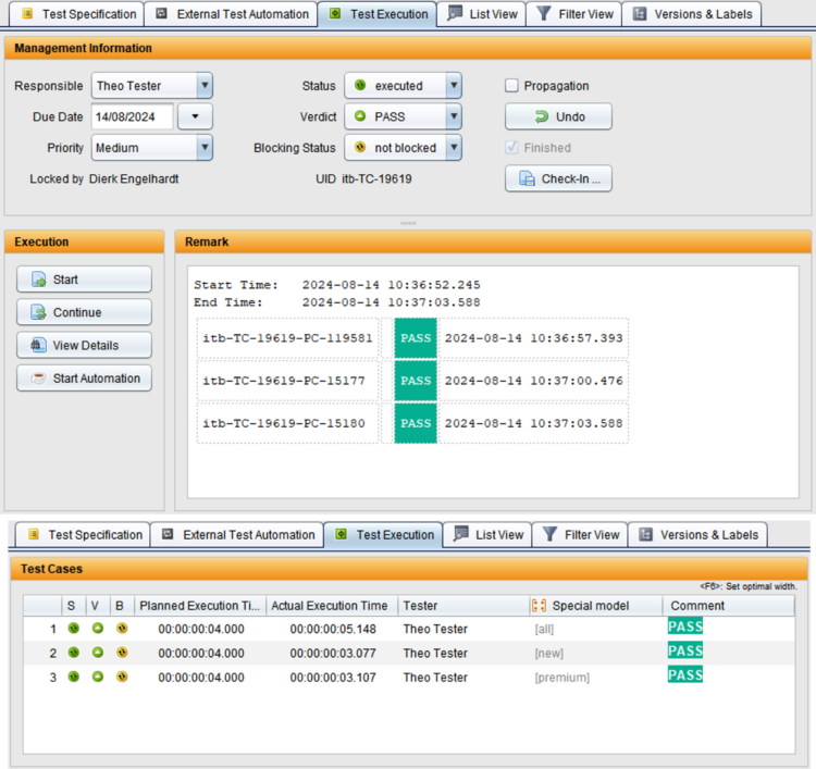 Test protocols and results in TestBench