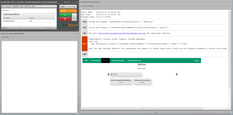 Test results of an automated test run